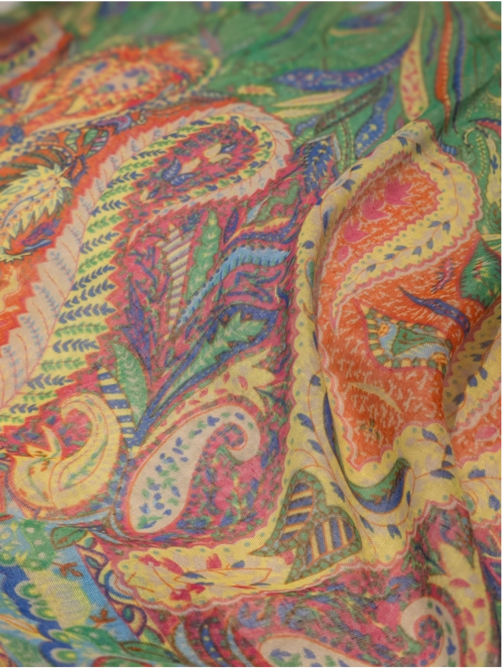726 - Oversized Green Paisley Scarf Wrap Boho Multicolor Fringe Shawl - Picture 3 of 6